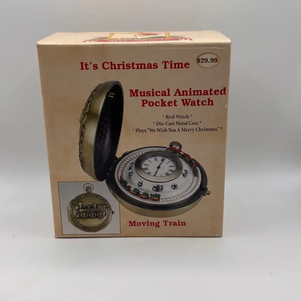 Mr. Christmas Musical Animated Train Die-Cast Pocket Watch VTG Gift Railroad NOS